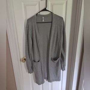 Gray Open-Front Long Women's Sweater